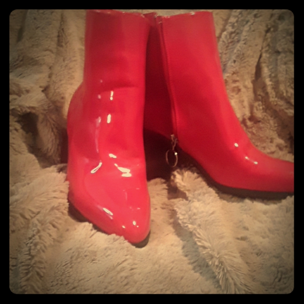 Cherry Red Faux Vinyl Rain Boots